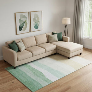 HomeRoots 9' X 12' Teal And Green Striped Washable Area Rug – UV Protected, Stain Resistant, Ideal for Homes 714900