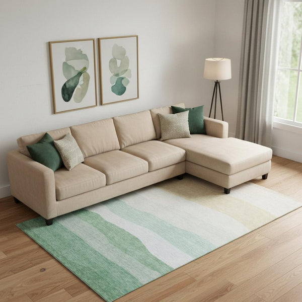 HomeRoots 9' X 12' Teal And Green Striped Washable Area Rug – UV Protected, Stain Resistant, Ideal for Homes 714900
