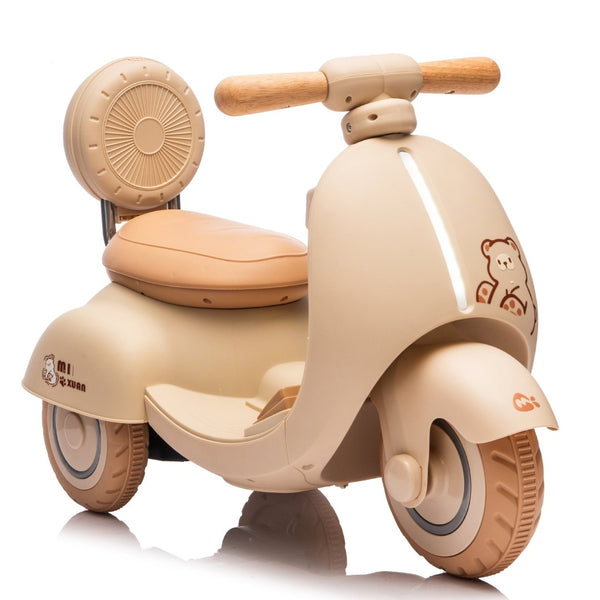 English Elm 12v Kids Electric Tricycle Toddler Ride on Scooter Wooden Handle Parental Remote Control Beige W1578P381432