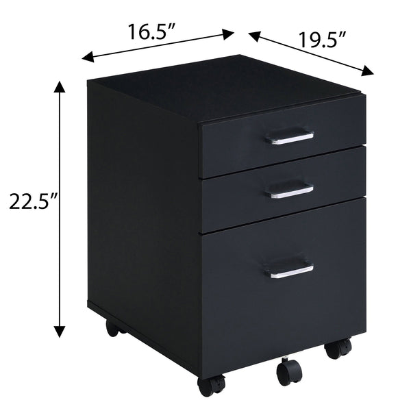 English Elm Black Black and Chrome 3-Drawer Rectangular File Cabinet with Casters, Modern Office Storage Solution B062P184517