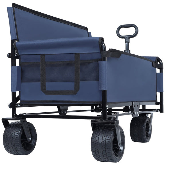 English Elm 3-in-1 Convertible Folding Wagon with Bench Seat Steel Frame 500lb Capacity Dark Blue W2932P283541