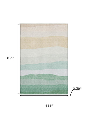 HomeRoots 10' X 14' Striped Teal and Green Washable Area Rug with UV Protection for Kids and Pets' Safety 714901