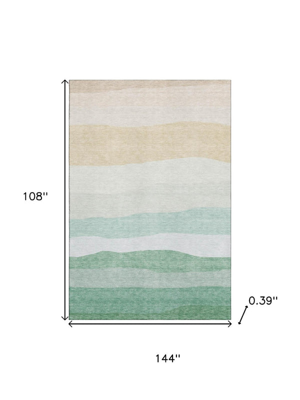 HomeRoots 10' X 14' Striped Teal and Green Washable Area Rug with UV Protection for Kids and Pets' Safety 714901