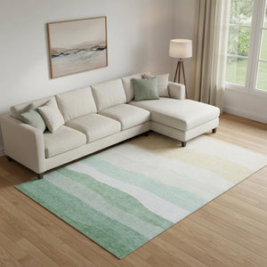 HomeRoots 10' X 14' Striped Teal and Green Washable Area Rug with UV Protection for Kids and Pets' Safety 714901