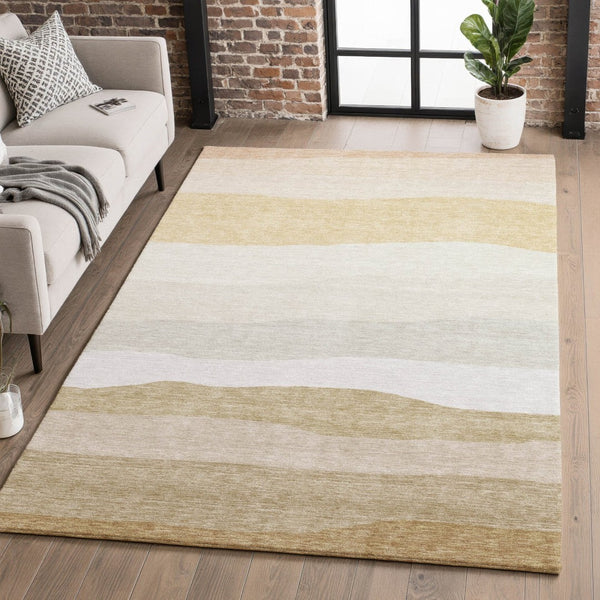 HomeRoots 5' X 8' Wheat And Ivory Striped Area Rug - Machine Washable, UV Protected, Perfect for Families! 714903