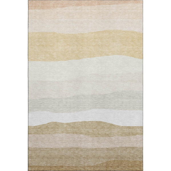 HomeRoots 5' X 8' Wheat And Ivory Striped Area Rug - Machine Washable, UV Protected, Perfect for Families! 714903