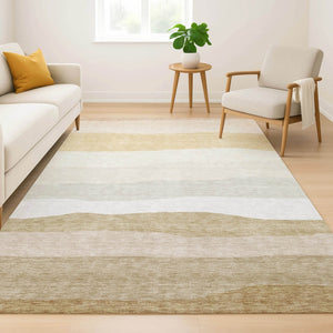 HomeRoots 5' X 8' Wheat And Ivory Striped Area Rug - Machine Washable, UV Protected, Perfect for Families! 714903
