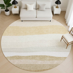 HomeRoots 8' X 10' Wheat And Ivory Striped Washable Area Rug - Durable, UV Protected & Perfect for Busy Homes! 714905