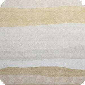 HomeRoots 8' X 10' Wheat And Ivory Striped Washable Area Rug - Durable, UV Protected & Perfect for Busy Homes! 714905