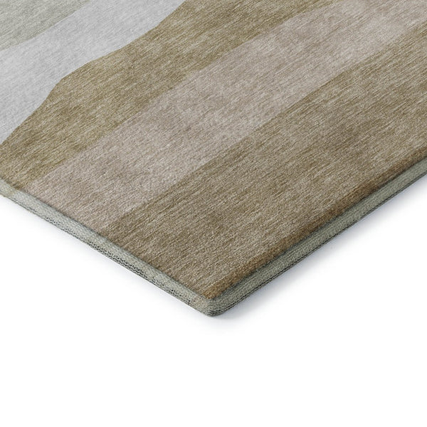 HomeRoots 8' X 10' Wheat And Ivory Striped Washable Area Rug - Durable, UV Protected & Perfect for Busy Homes! 714905