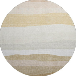 HomeRoots 8' X 10' Wheat And Ivory Striped Washable Area Rug - Durable, UV Protected & Perfect for Busy Homes! 714905