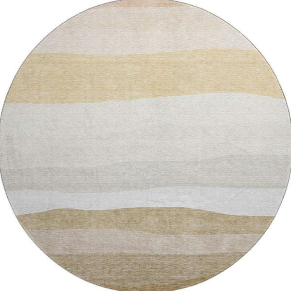 HomeRoots 8' X 10' Wheat And Ivory Striped Washable Area Rug - Durable, UV Protected & Perfect for Busy Homes! 714905
