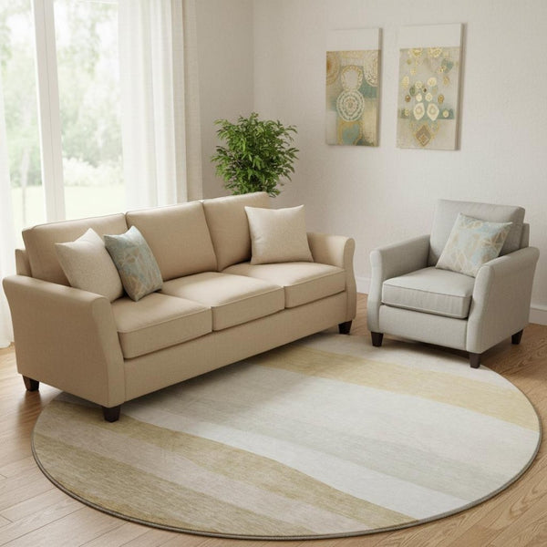 HomeRoots 8' X 10' Wheat And Ivory Striped Washable Area Rug - Durable, UV Protected & Perfect for Busy Homes! 714905