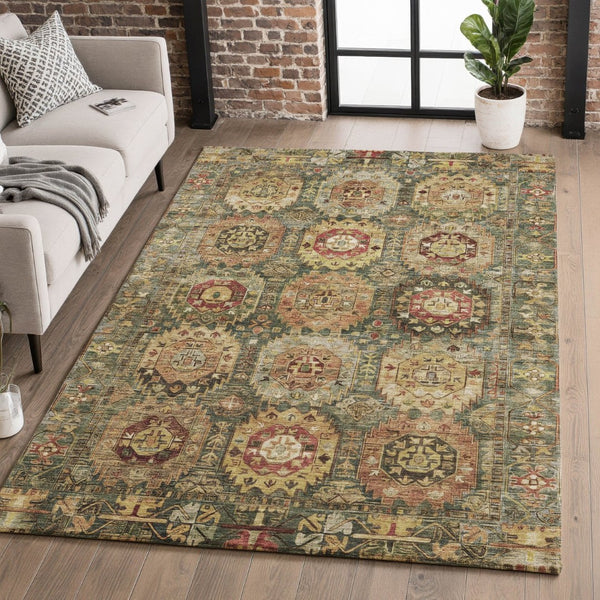 HomeRoots 5' X 8' Sage Medallion Area Rug - Washable, UV Protected, Elegant Design for Active Households 714909