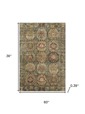HomeRoots 5' X 8' Sage Medallion Area Rug - Washable, UV Protected, Elegant Design for Active Households 714909