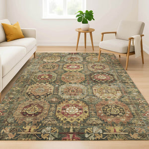 HomeRoots 5' X 8' Sage Medallion Area Rug - Washable, UV Protected, Elegant Design for Active Households 714909