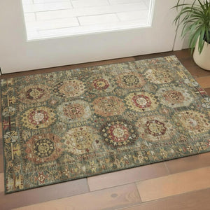HomeRoots 5' X 8' Sage Medallion Area Rug - Washable, UV Protected, Elegant Design for Active Households 714909