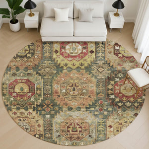HomeRoots 8' X 10' Sage and Copper Medallion Area Rug - Washable, UV Protected, Ideal for Homes with Pets! 714911