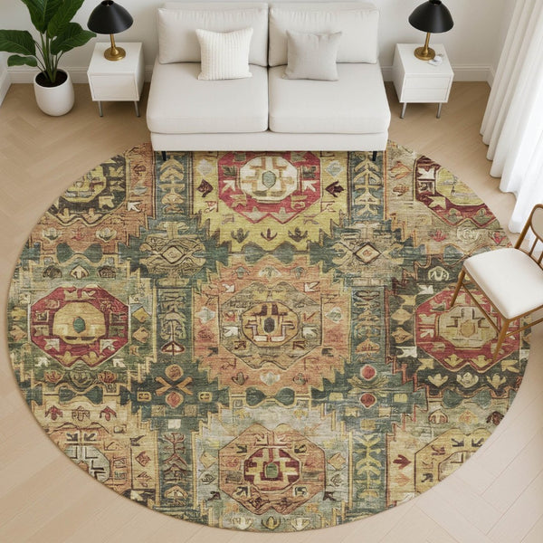 HomeRoots 8' X 10' Sage and Copper Medallion Area Rug - Washable, UV Protected, Ideal for Homes with Pets! 714911