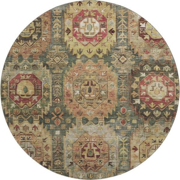 HomeRoots 8' X 10' Sage and Copper Medallion Area Rug - Washable, UV Protected, Ideal for Homes with Pets! 714911