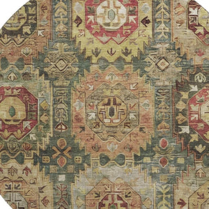 HomeRoots 8' X 10' Sage and Copper Medallion Area Rug - Washable, UV Protected, Ideal for Homes with Pets! 714911