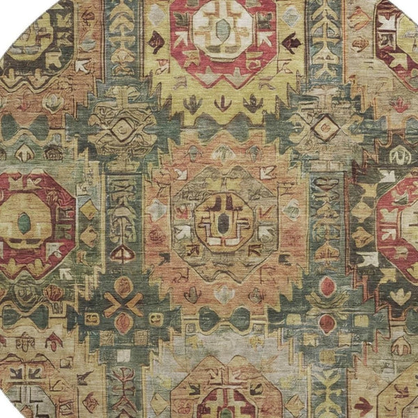 HomeRoots 8' X 10' Sage and Copper Medallion Area Rug - Washable, UV Protected, Ideal for Homes with Pets! 714911