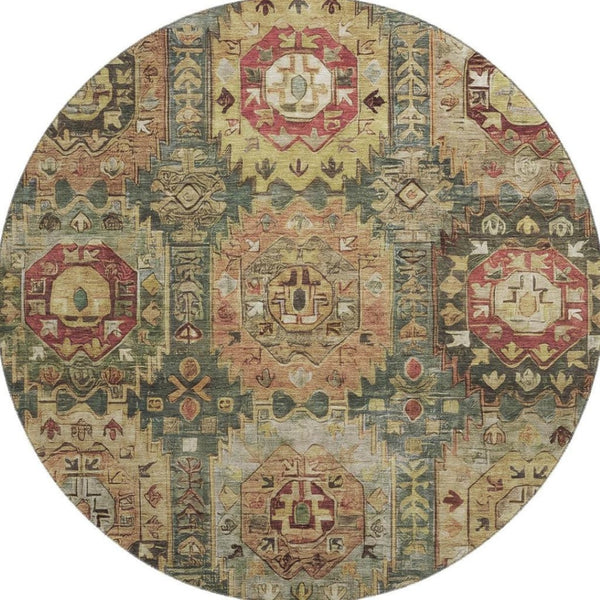 HomeRoots 8' X 10' Sage and Copper Medallion Area Rug - Washable, UV Protected, Ideal for Homes with Pets! 714911