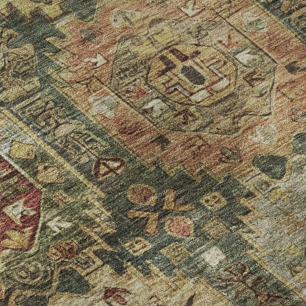 HomeRoots 8' X 10' Sage and Copper Medallion Area Rug - Washable, UV Protected, Ideal for Homes with Pets! 714911