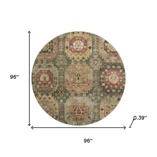 HomeRoots 8' X 10' Sage and Copper Medallion Area Rug - Washable, UV Protected, Ideal for Homes with Pets! 714911