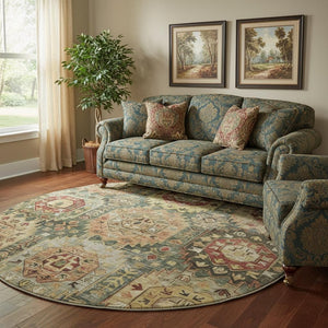 HomeRoots 8' X 10' Sage and Copper Medallion Area Rug - Washable, UV Protected, Ideal for Homes with Pets! 714911