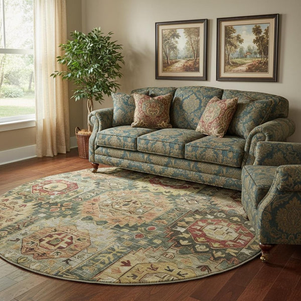 HomeRoots 8' X 10' Sage and Copper Medallion Area Rug - Washable, UV Protected, Ideal for Homes with Pets! 714911