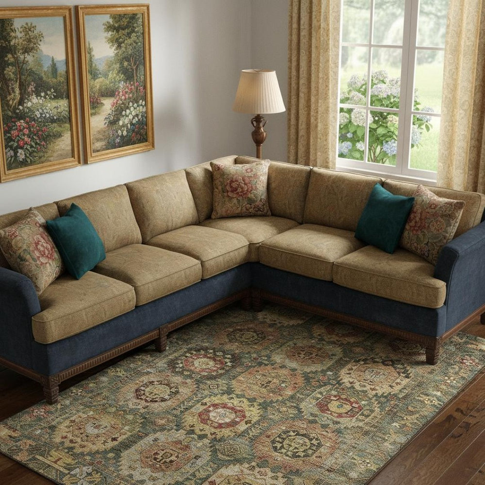HomeRoots 9' X 12' Sage And Copper Medallion Area Rug - Washable, Stain-Resistant, UV Protected & Stylish! 714912