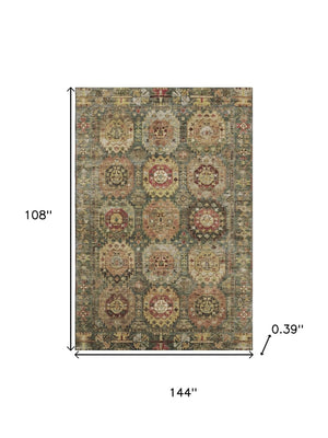 HomeRoots 10' X 14' Sage Medallion Area Rug - Washable, UV Protection & Stain-Resistant for Busy Homes! 714913