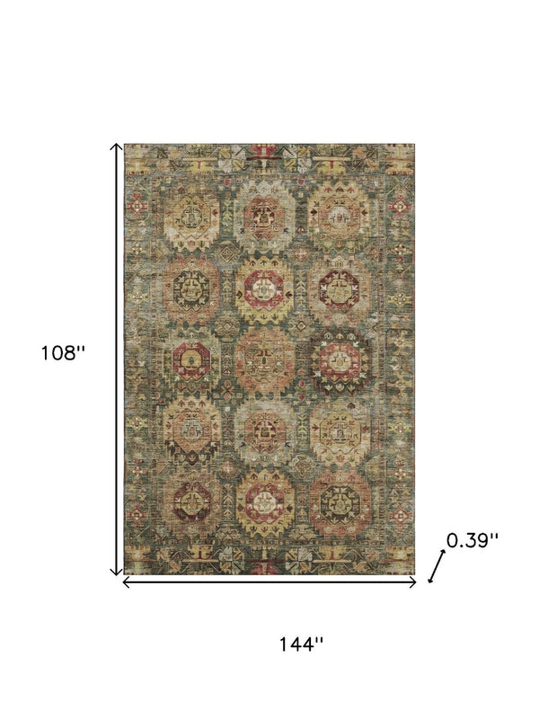 HomeRoots 10' X 14' Sage Medallion Area Rug - Washable, UV Protection & Stain-Resistant for Busy Homes! 714913
