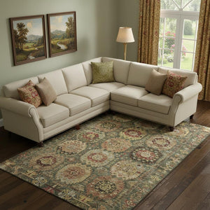 HomeRoots 10' X 14' Sage Medallion Area Rug - Washable, UV Protection & Stain-Resistant for Busy Homes! 714913