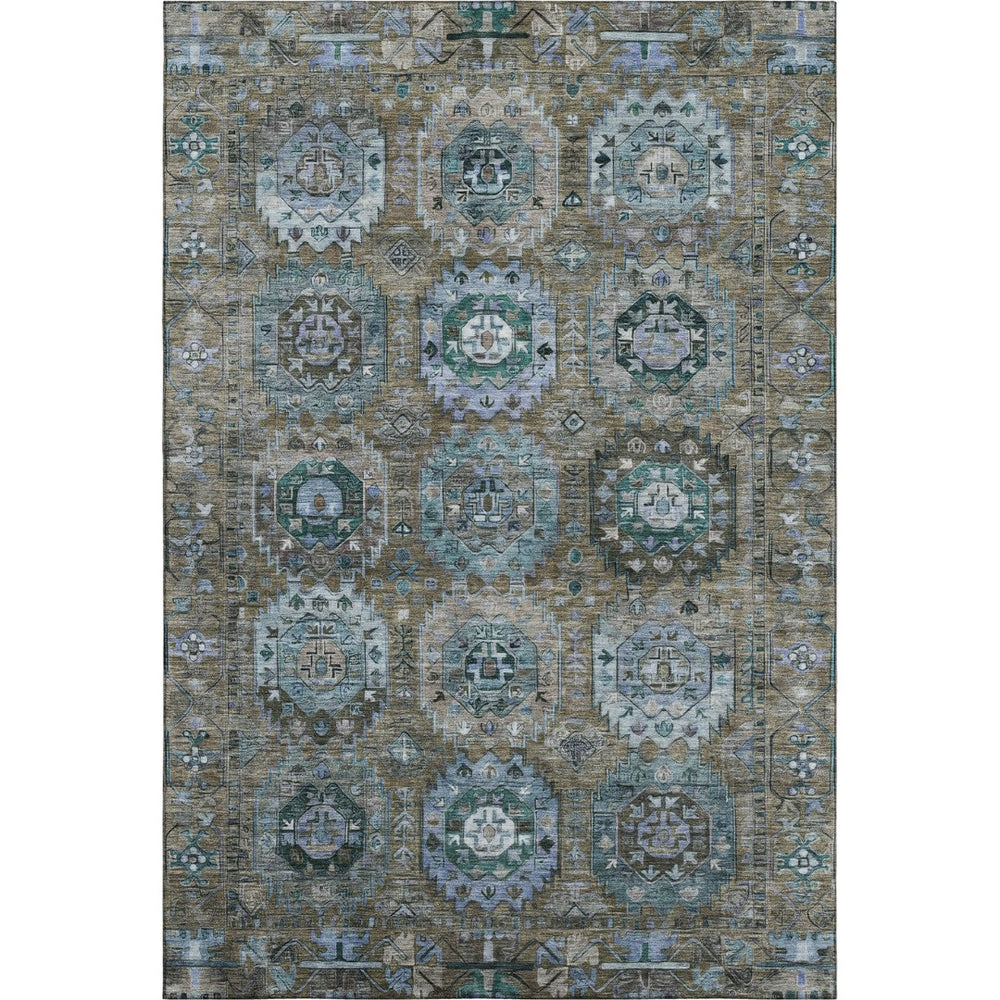 HomeRoots 5' X 8' Brown and Blue Medallion Area Rug - Washable, UV-Protected, Stain-Resistant, Non-Slip! 714915