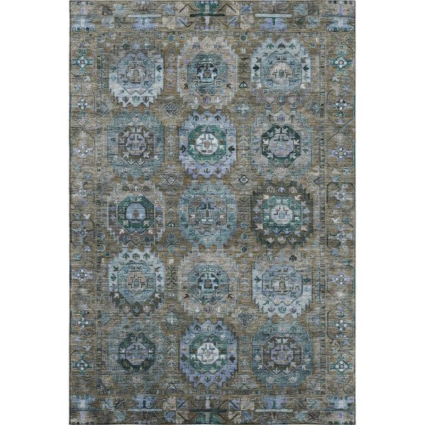 HomeRoots 5' X 8' Brown and Blue Medallion Area Rug - Washable, UV-Protected, Stain-Resistant, Non-Slip! 714915