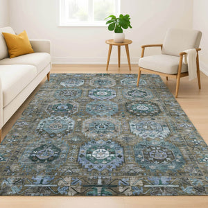 HomeRoots 5' X 8' Brown and Blue Medallion Area Rug - Washable, UV-Protected, Stain-Resistant, Non-Slip! 714915