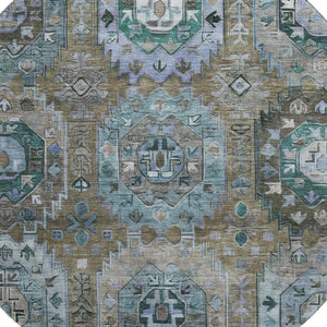 HomeRoots 8' X 10' Brown And Blue Medallion Area Rug - Washable, UV Protected, Stylish Comfort for Homes 714917