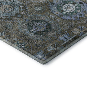HomeRoots 8' X 10' Brown And Blue Medallion Area Rug - Washable, UV Protected, Stylish Comfort for Homes 714917