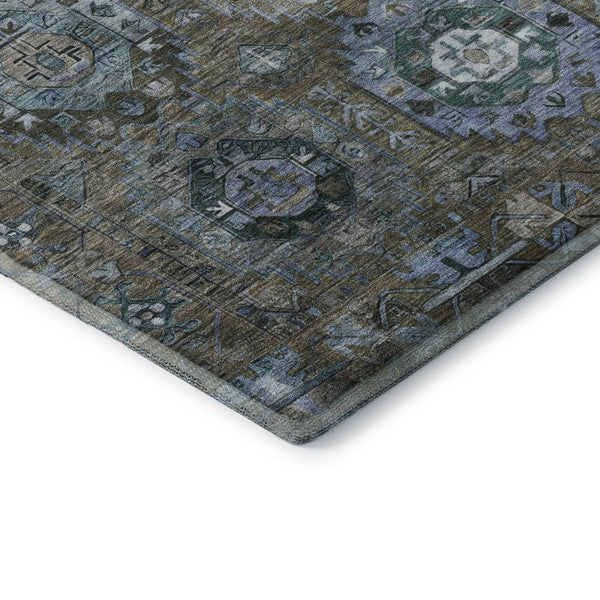 HomeRoots 8' X 10' Brown And Blue Medallion Area Rug - Washable, UV Protected, Stylish Comfort for Homes 714917