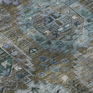 HomeRoots 8' X 10' Brown And Blue Medallion Area Rug - Washable, UV Protected, Stylish Comfort for Homes 714917
