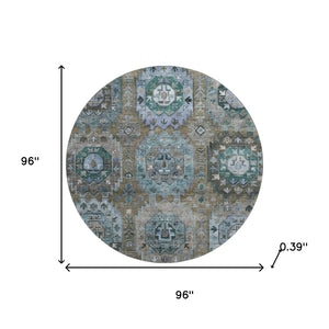 HomeRoots 8' X 10' Brown And Blue Medallion Area Rug - Washable, UV Protected, Stylish Comfort for Homes 714917