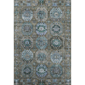 HomeRoots 9' X 12' Washable Brown and Blue Medallion Area Rug with UV Protection for Homes with Kids & Pets 714918
