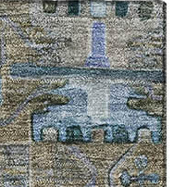 HomeRoots 9' X 12' Washable Brown and Blue Medallion Area Rug with UV Protection for Homes with Kids & Pets 714918