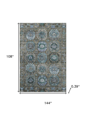 HomeRoots 10' X 14' Brown and Blue Medallion Washable Area Rug - UV Protected, Stain-Resistant Design for Family Life 714919