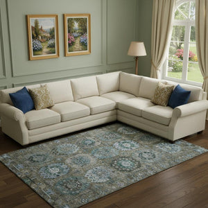 HomeRoots 10' X 14' Brown and Blue Medallion Washable Area Rug - UV Protected, Stain-Resistant Design for Family Life 714919