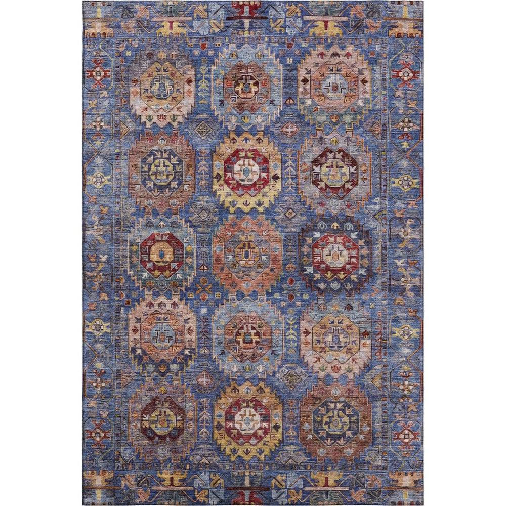 HomeRoots 5' X 8' Denim Blue & Merlot Medallion Area Rug - Washable, Stain Resistant with UV Protection! 714921