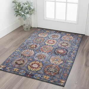 HomeRoots 5' X 8' Denim Blue & Merlot Medallion Area Rug - Washable, Stain Resistant with UV Protection! 714921