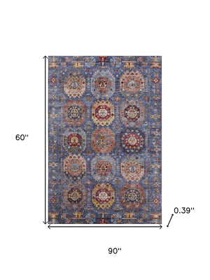HomeRoots 8' Denim Blue & Merlot Medallion Washable Round Rug - UV Protected, Stain-Resistant, Non-Slip Design 714922